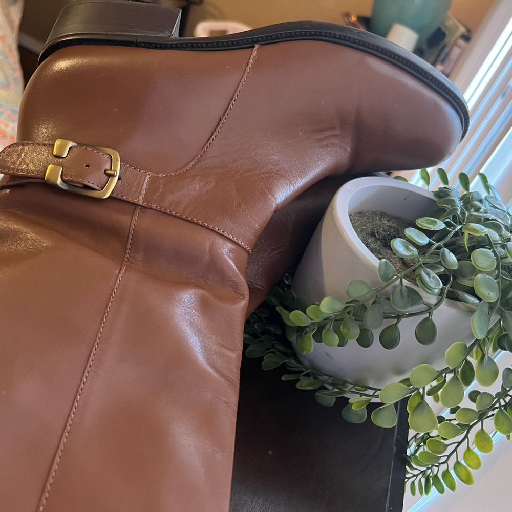 Brown knee-high wide calf boots